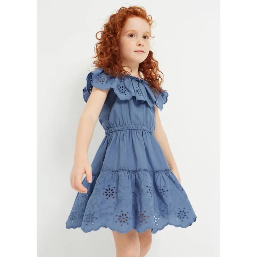 Size 8 Girls Mayoral Blue Ruffle Eyelet Dress
